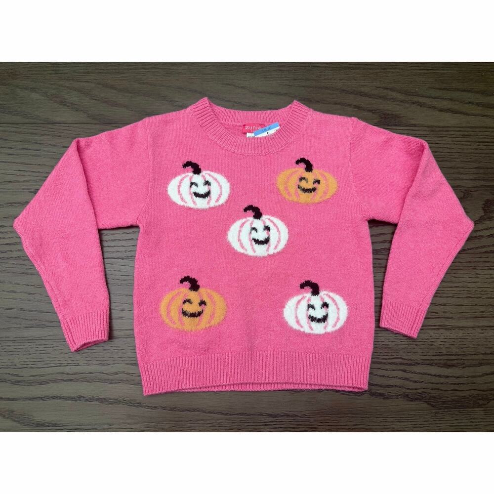 NWT Zunie Girls Pink Pumpkin Halloween Sweater Size S (6/6x)